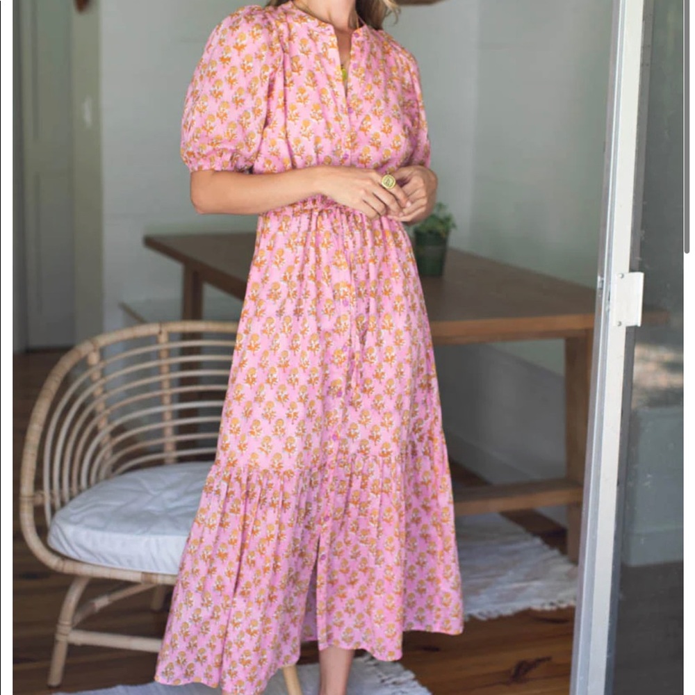 NWOT Emerson Fry India Collection Puff Sleeve Pink Dress